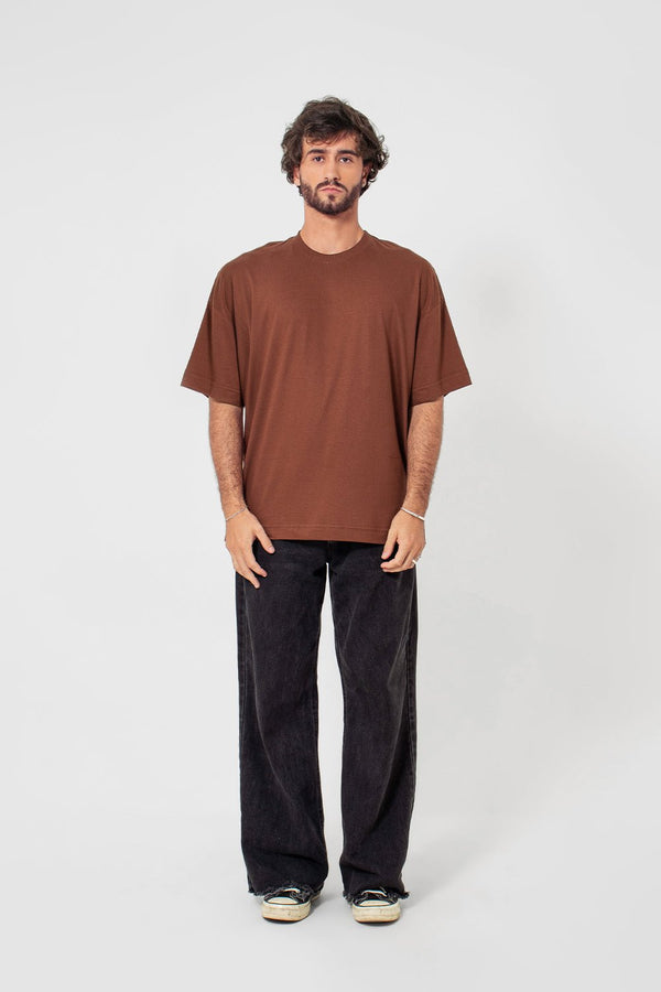 Camiseta Oversized Básica Lisa - Marrom - Urban Scars