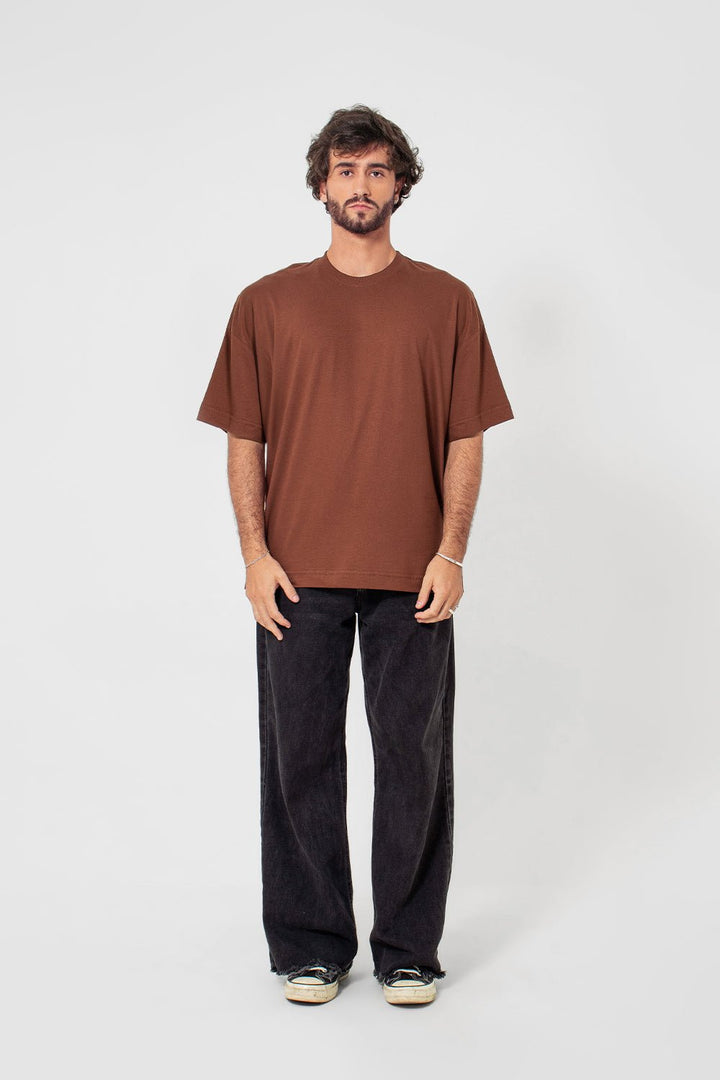 Camiseta Oversized Básica Lisa - Marrom - Urban Scars