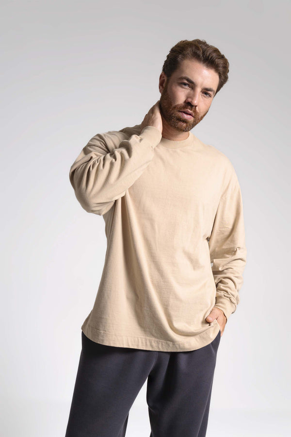 Camiseta Oversized Manga Longa - Bege Folhagem - Urban Scars