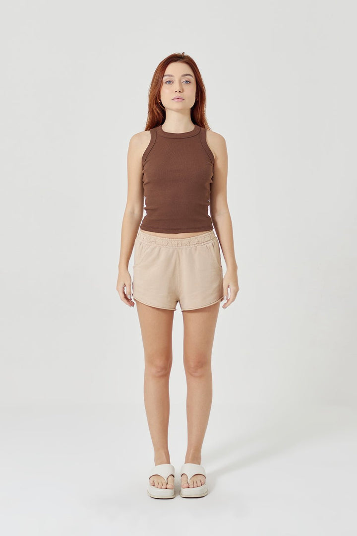 Regata Canelada Feminina Marrom Chocolate & Shorts Moletinho Feminino Bege - Urban Scars