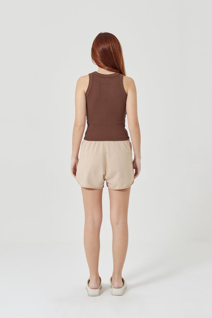 Regata Canelada Feminina Marrom Chocolate & Shorts Moletinho Feminino Bege - Urban Scars