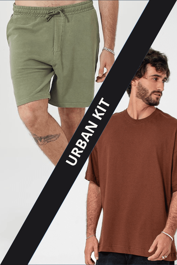 Shorts Moletinho Verde & Oversized Básica Marrom (Lisa) - Urban Scars